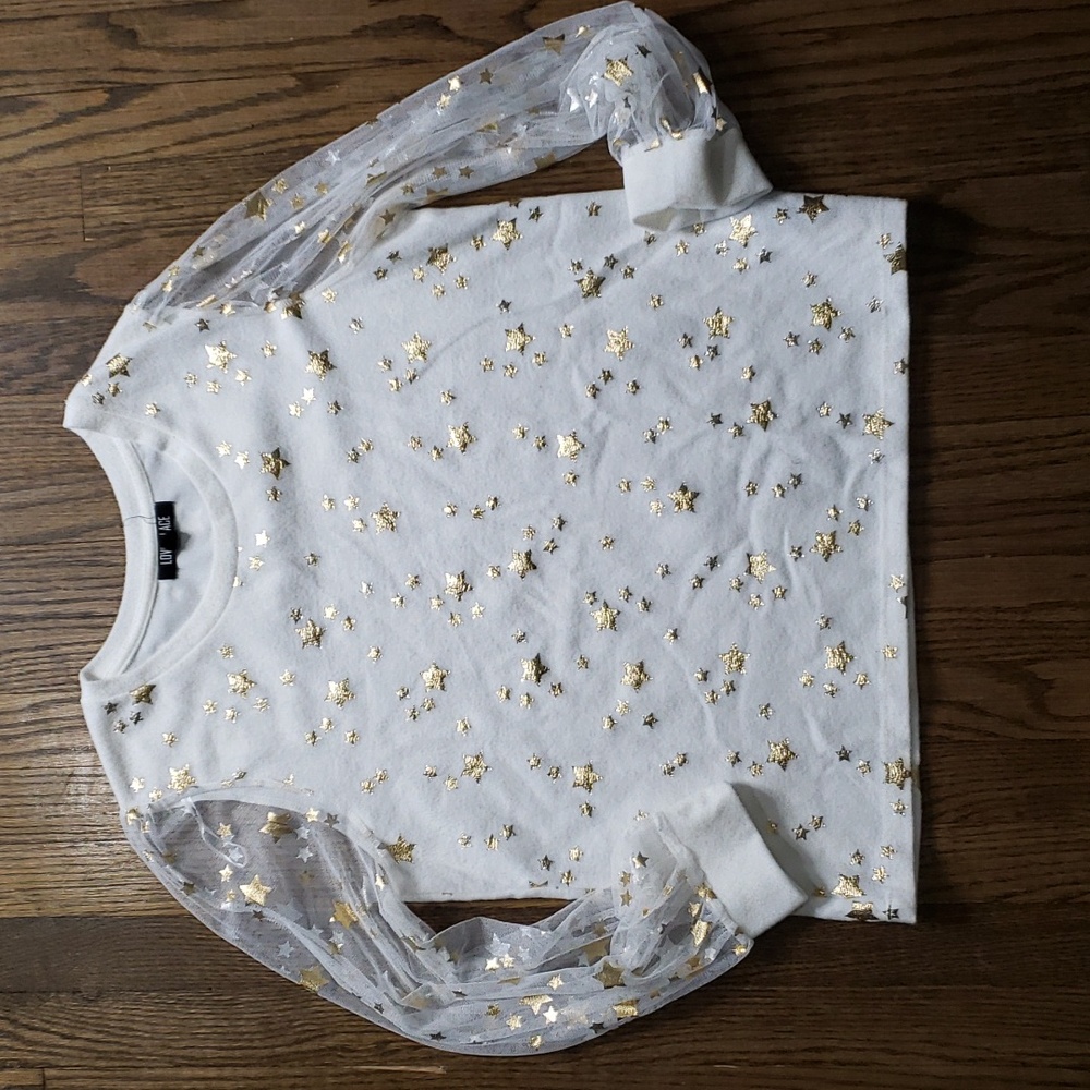 Gold Stars Sheer Sleeves Sweater